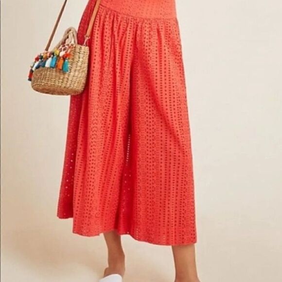 Anthropologie Wide Leg Eyelet Culottes Pant Size 0 New - Picture 1 of 9